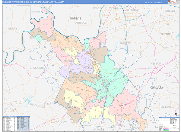Elizabethtown-Fort Knox Metro Area Wall Map